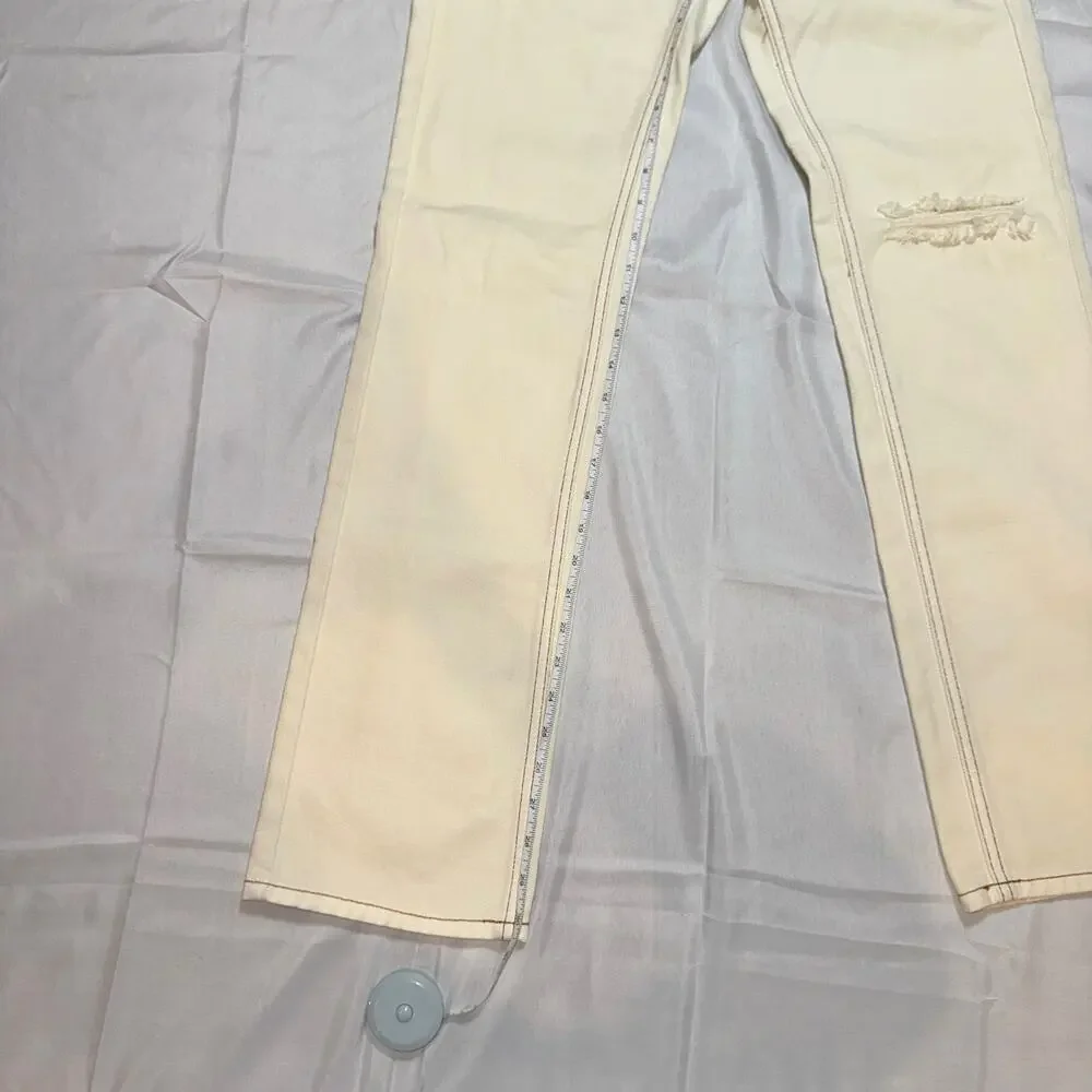 BDG Urban Outfitters Loose Straight Jeans NWT Size 24 Destroyed Ivory High Rise - Picture 6 of 16